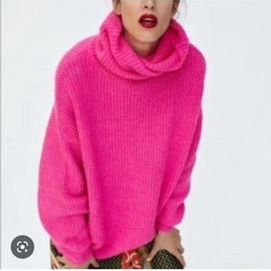 Zara oversized neon pink cowl necklace sweater